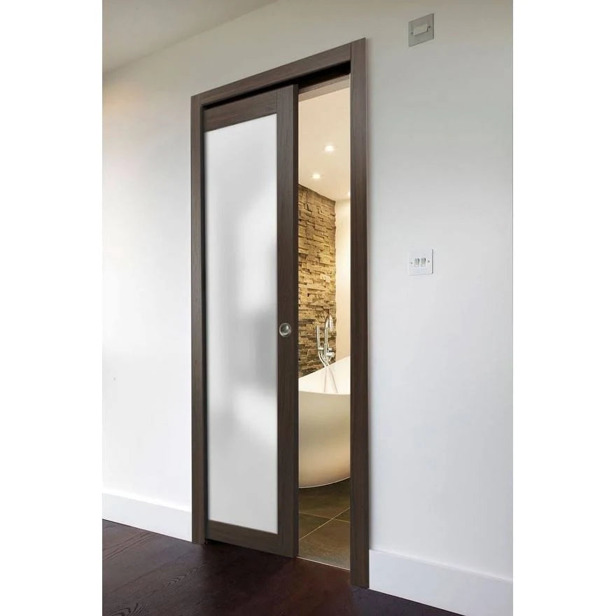 Lite Glass Sliding Pocket Door Chocolate Ash Brown T695