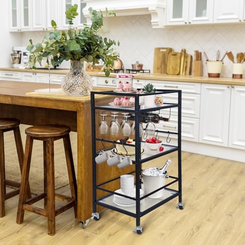Gold 3 Tier Mirrored Rolling Bar Cart Y7477