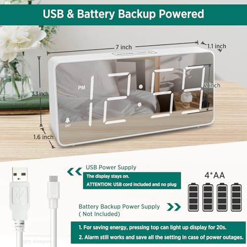 Digital Clock with Large Numbers, Battery Backup, USB Charger Port K21317
