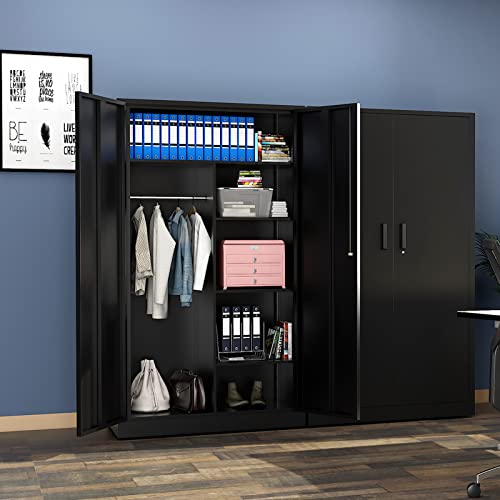 Metal Clothing Storage Locker with Shelves and Closet Rod, 72" F671767