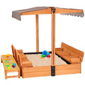 Kids Sand Boxes with Canopy Foldable Bench Seats Wooden Playset H6302