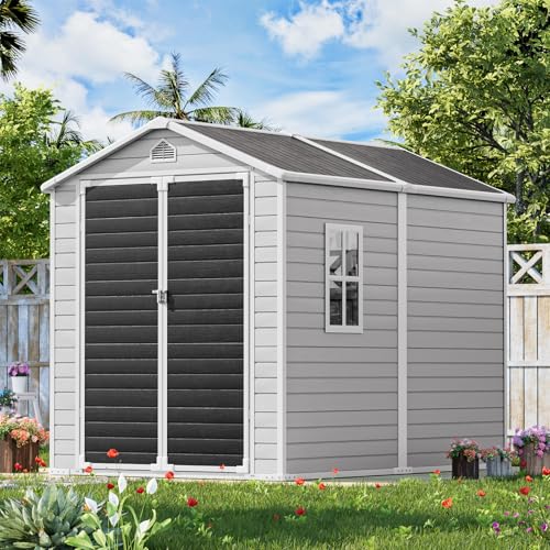 Gray 8x6x7 FT Outdoor Resin Storage Shed with Floor W24312