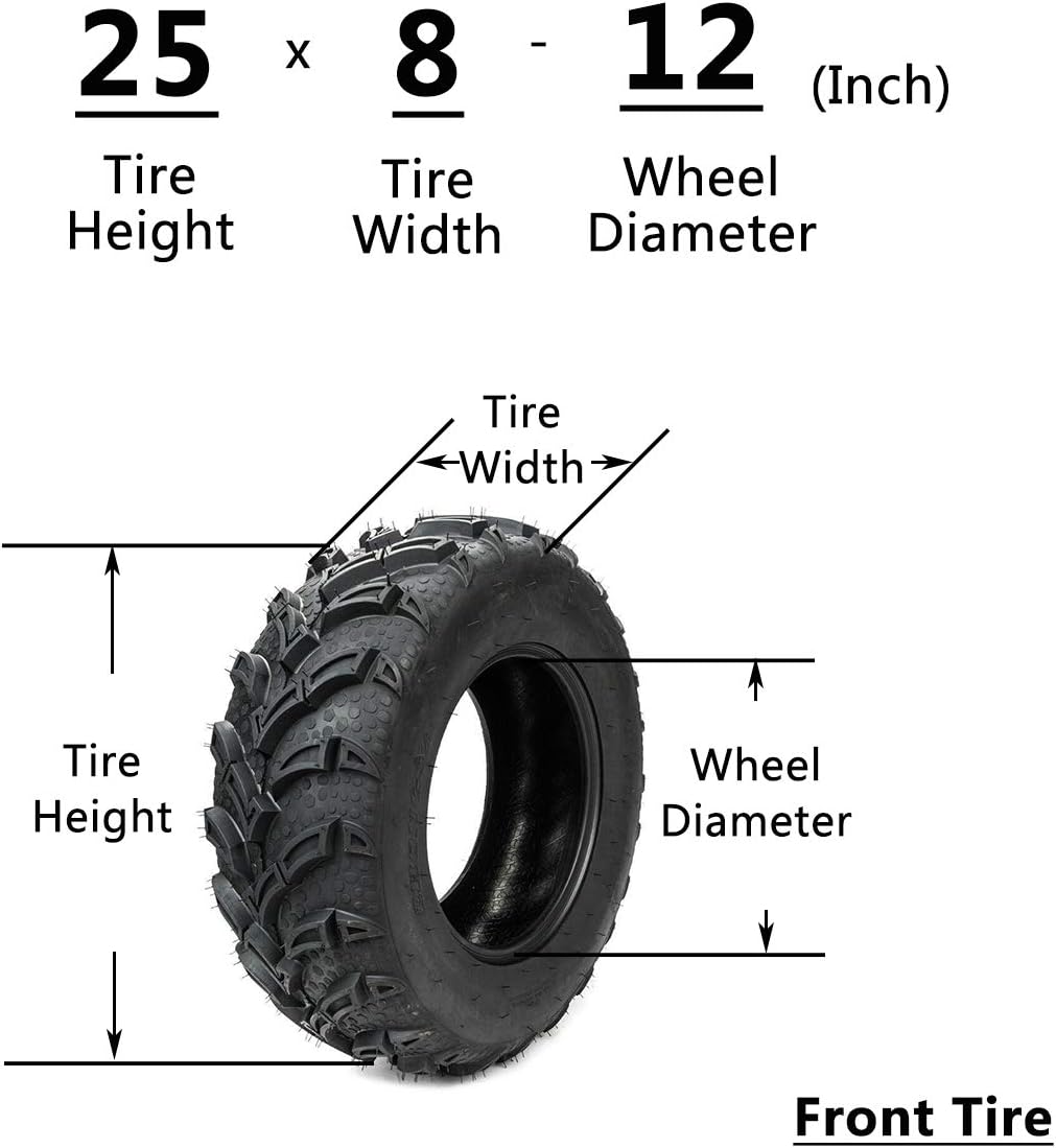 Set of 4 All Terrain ATV UTV Tires 25x8-12 Front 25x10-12 Rear 6PR X623178