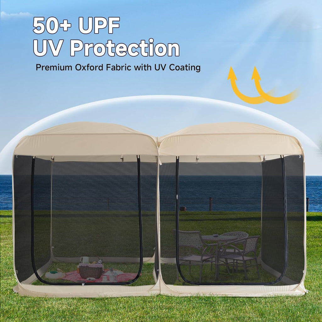 Beige 12' x 7.5' Pop Up Screen Tent Gazebo with Mesh Mosquito Netting S2031