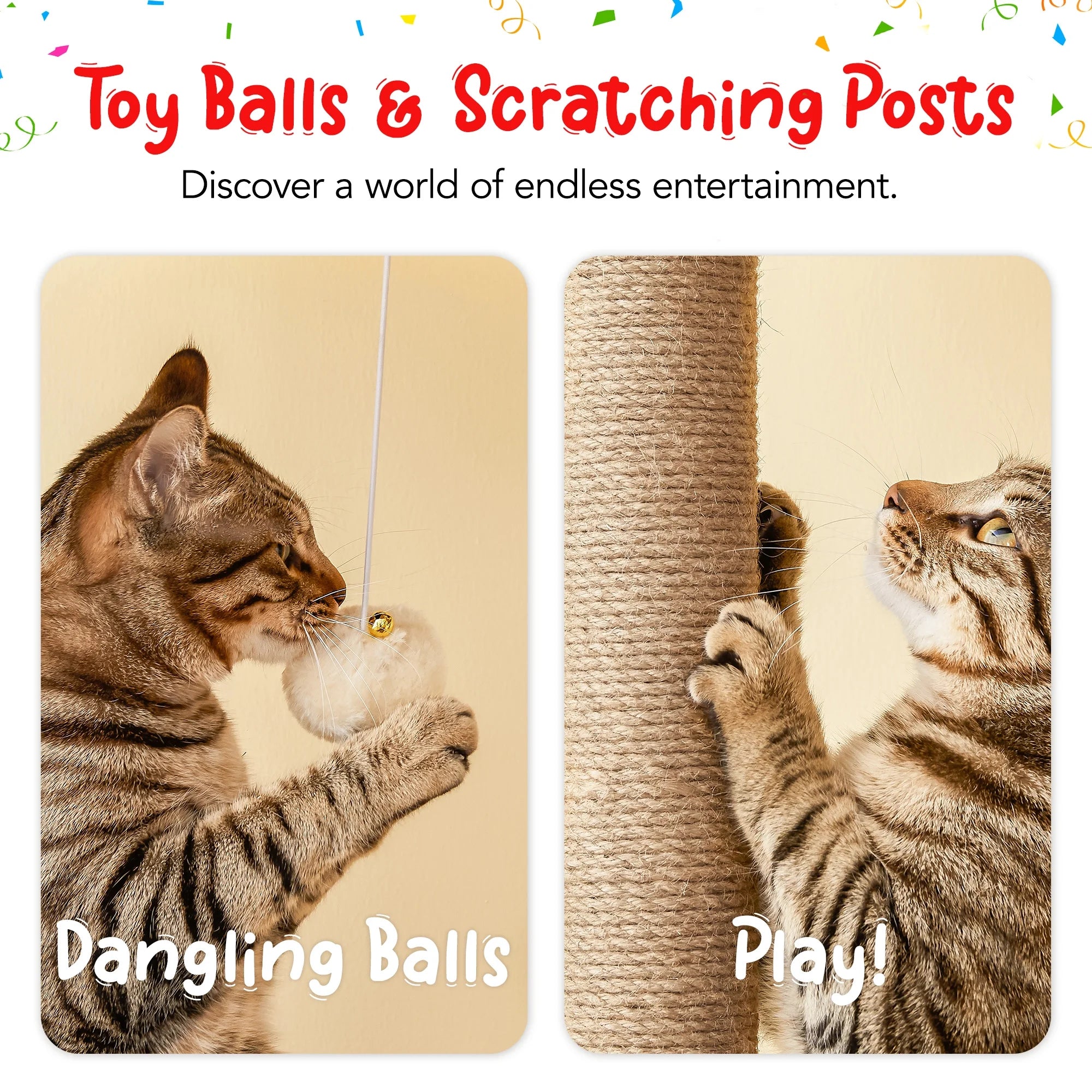 Beige Adjustable Height Cat Tree with Hammock E72010