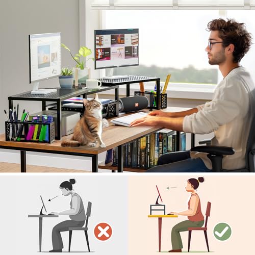 Black Dual Metal Monitor Stand with Drawer and Pen Holder E368322