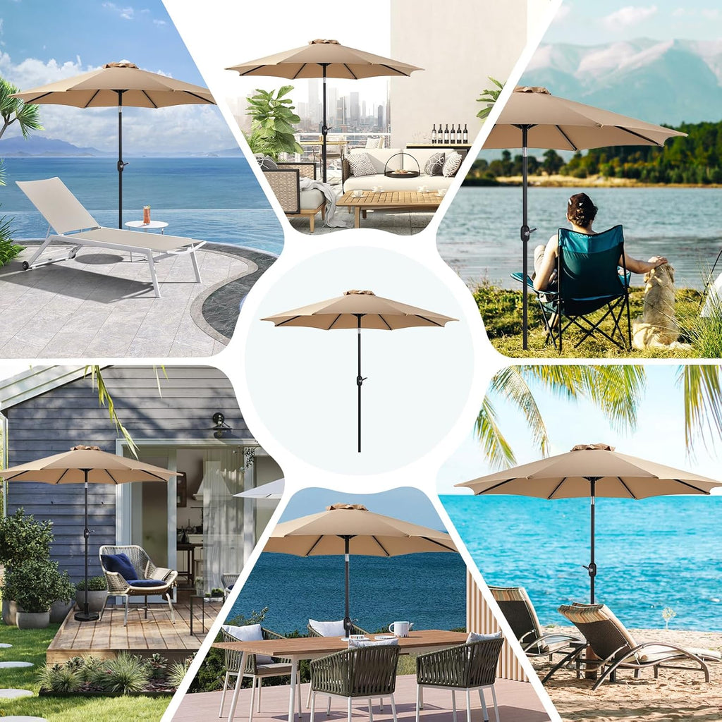 Tan 9' Outdoor Patio Umbrella with 8 Ribs E98106