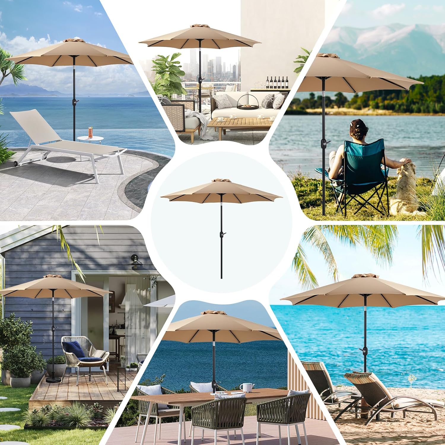 Tan 9' Outdoor Patio Umbrella with 8 Ribs E98106