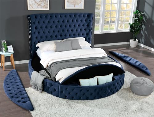 Black Queen Size Velvet Upholstered Platform Bed Frame with Bluetooth Speakers and USB K64501
