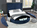 Black Queen Size Velvet Upholstered Platform Bed Frame with Bluetooth Speakers and USB K64501