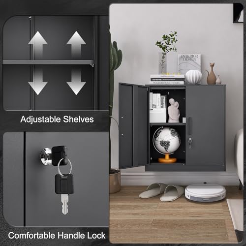 Black & Grey Steel Wall Mounted Storage Cabinet with Lock D7467
