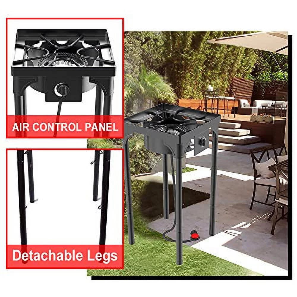 Portable Propane Stove, Single Burner with Gas Hose, Detachable Legs J517334