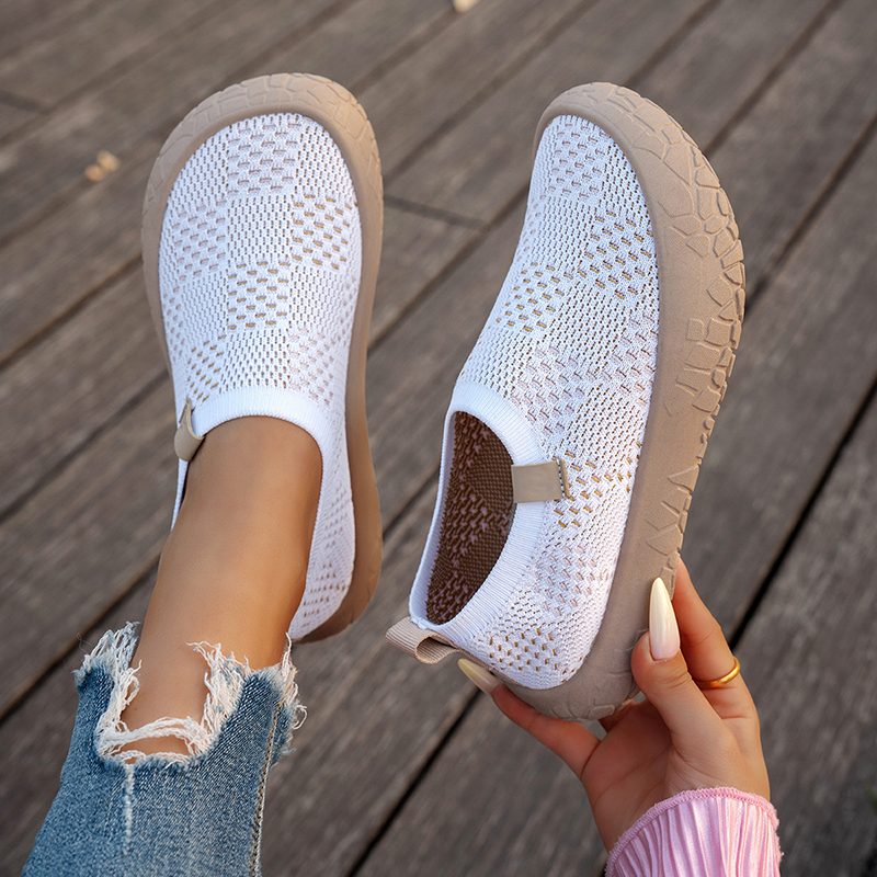 Women's Slip-On Canvas Shoes Casual Graffiti Print Sneakers Breathable Knit Non-Slip Lightweight Walking Shoes