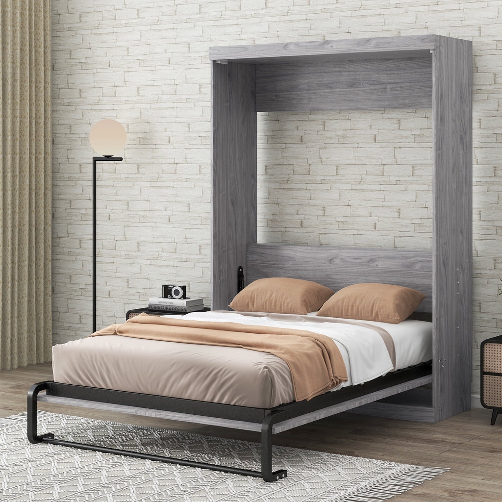 Gray Pine Wood Full Size Murphy Bed Z216575