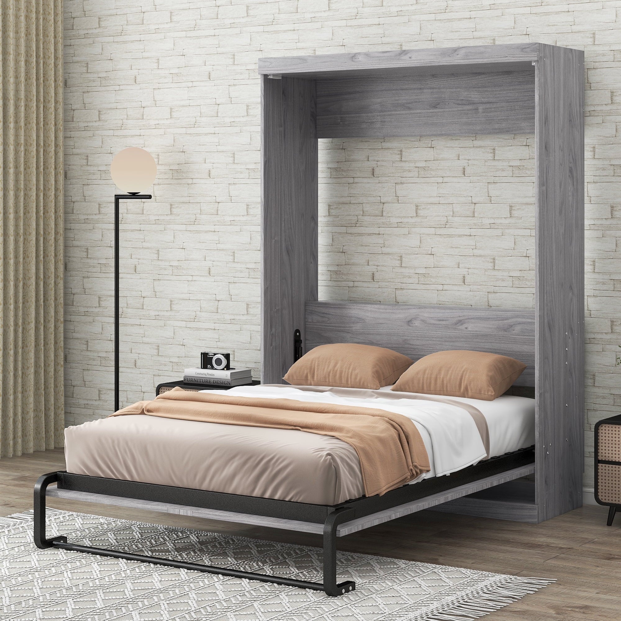 Gray Pine Wood Full Size Murphy Bed Z216575