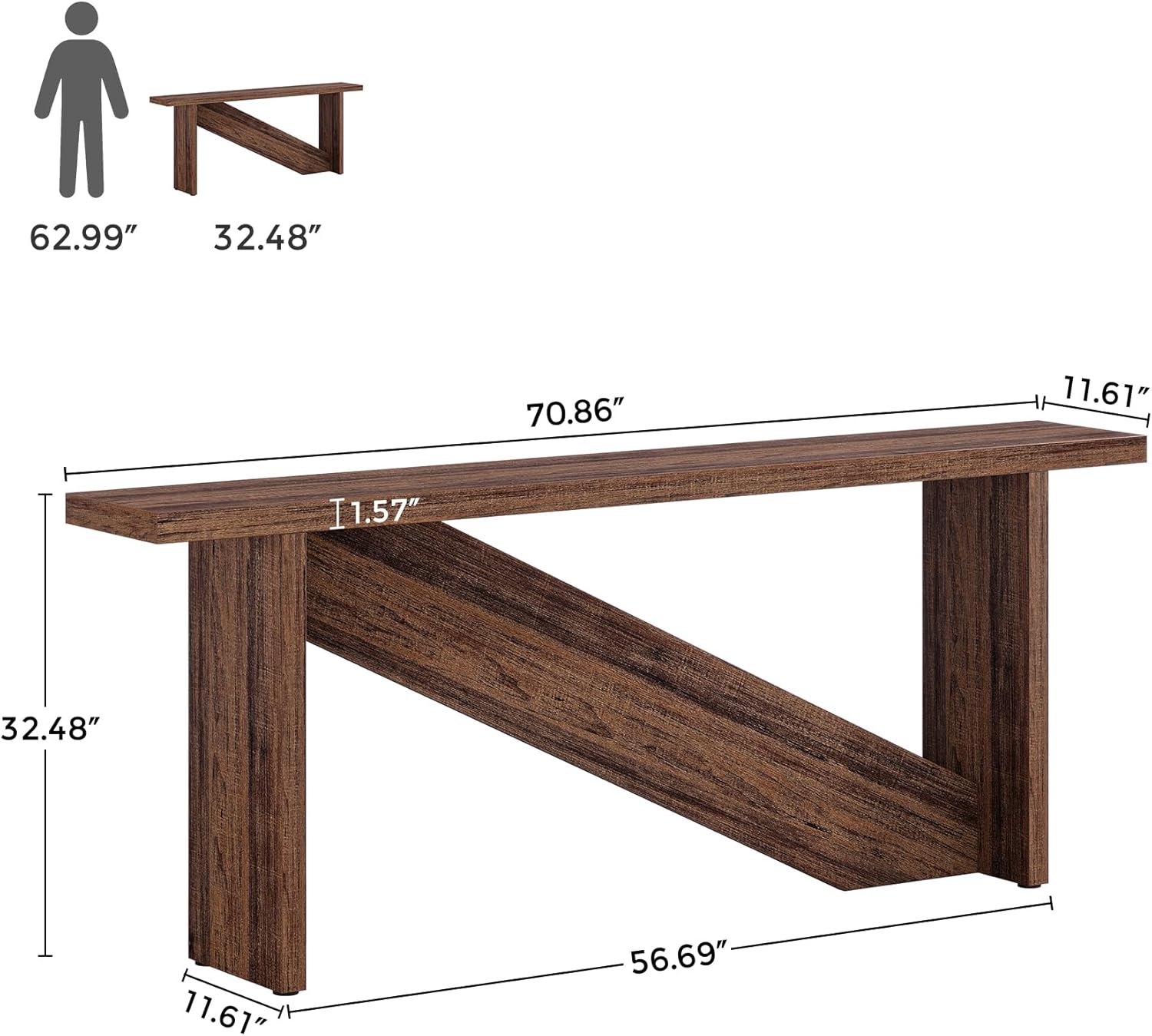 70.86" Long Narrow Wood Console Table with LED Lights D349273