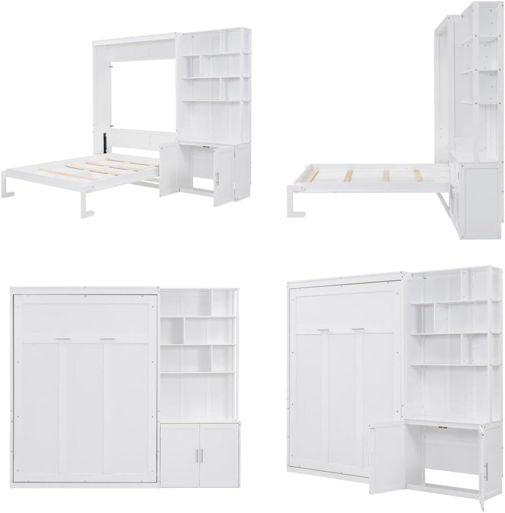 Full Size Wood Murphy Bed Cabinet with Storage Shelves Y2027