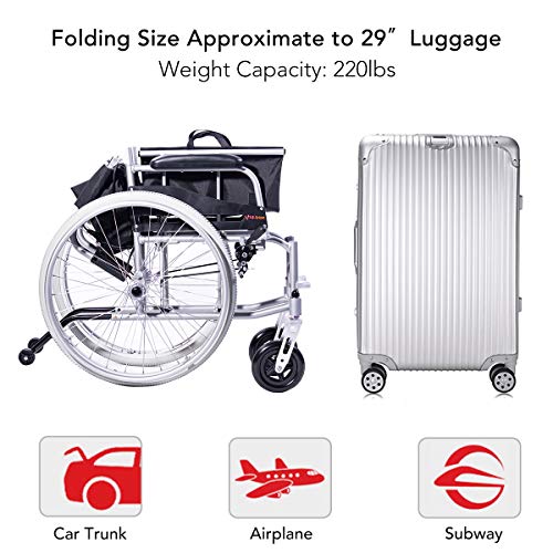 Blue Lightweight Self-propelled Wheelchair with Travel Bag and Cushion C189
