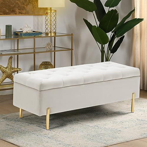 Grey Velvet Storage Bench Ottoman with Soft Close Lid Y949
