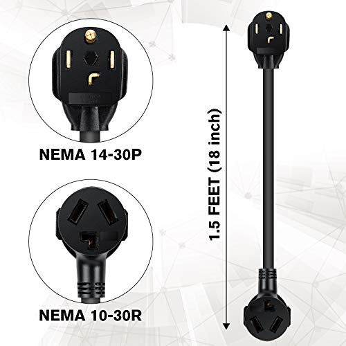 1.5 FT 30 Amp Dryer Adapter NEMA 10-30P to 14-30R N269