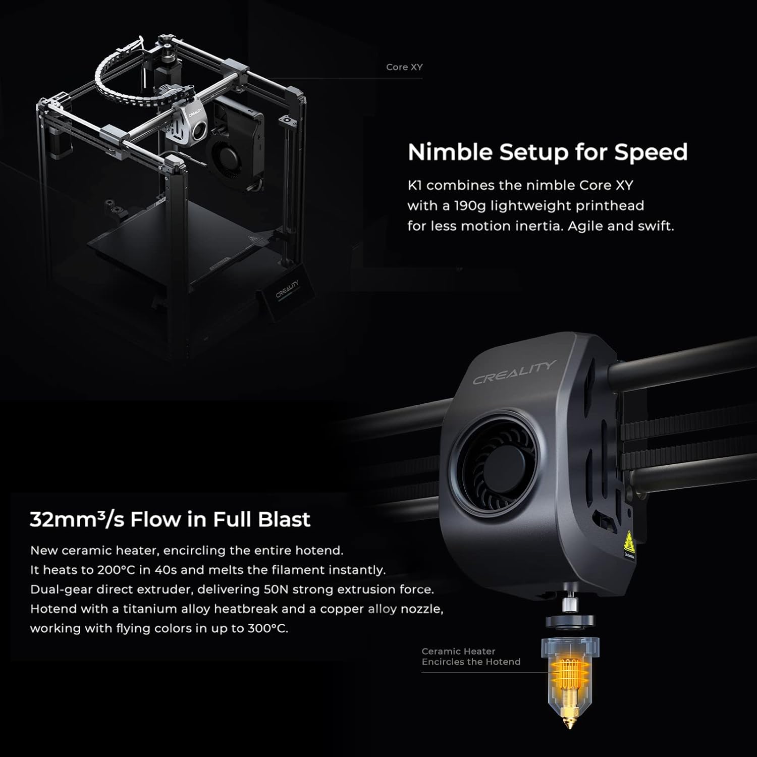 3D Printer 600mm/s High Speed with 4.3'' Color Touchscreen Dual-Gear Direct Extruder 220 * 220 * 250mm C758