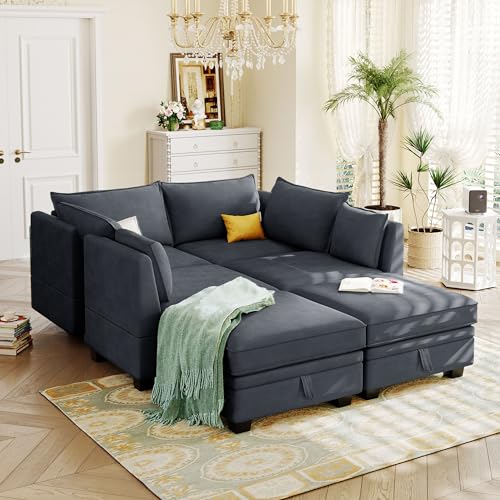Beige Chenille 2 Piece L-Shape Modular Sectional Sofa T4007