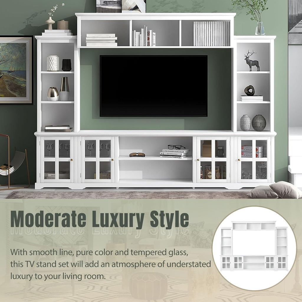 White Entertainment Wall Unit with Tempered Glass Door Z35238