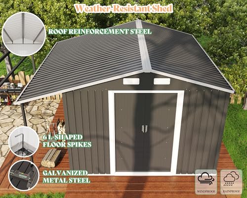 Dark Grey/White Metal Storage Shed with Sliding Doors F3841