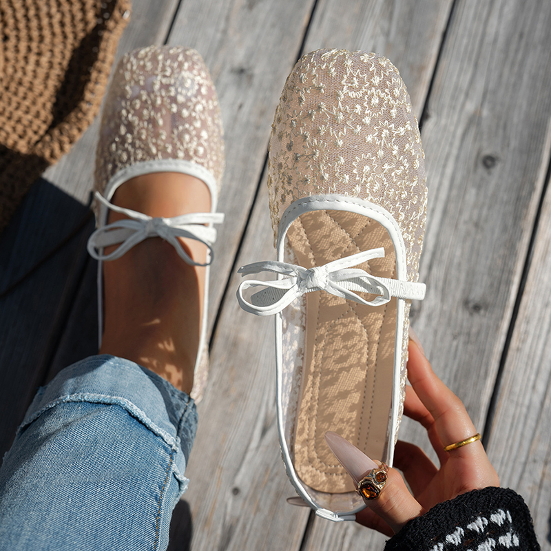 Women's Lace Floral Mesh Everyday Flats – Comfortable Elastic Ankle Strap