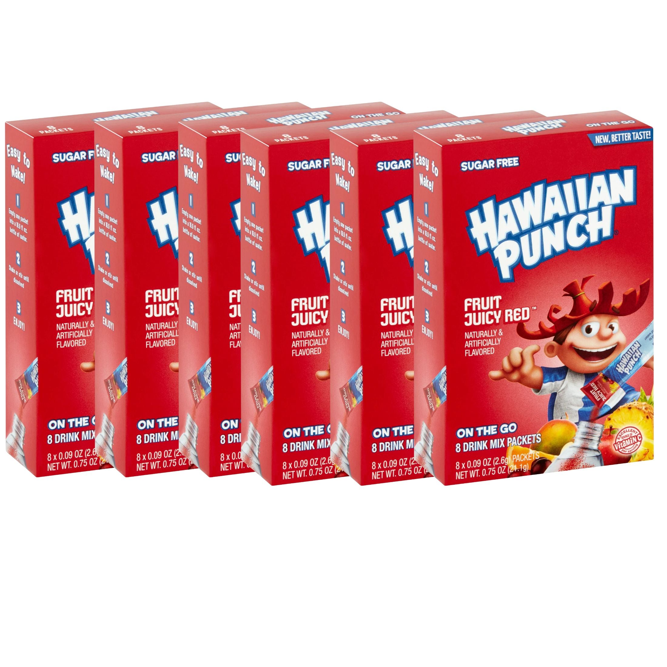Hawaiian Punch On The Go Powder Packets Fruit Juicy Red Flavors Water Enhancer Sugar-Free Low-Calorie Beverages 8 Sticks (48 Total Servings) N160858
