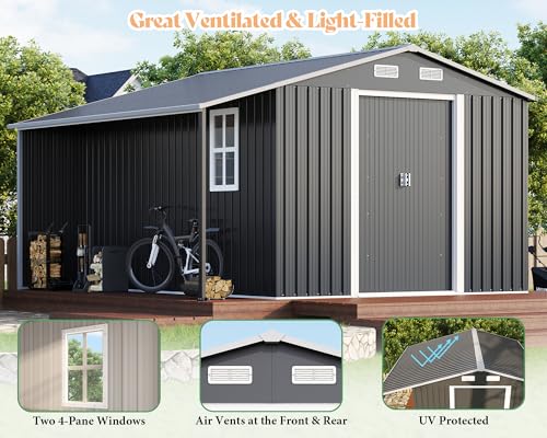 Dark Grey/White Metal Storage Shed with Sliding Doors F3841