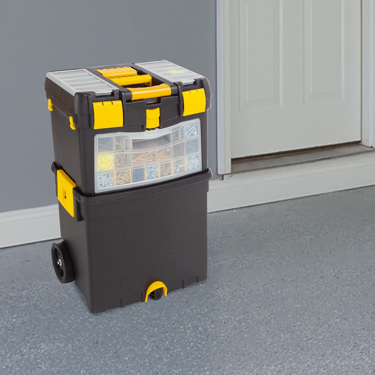 Rolling Tool Box with Wheels, Foldable Handle, and Removable Top A619