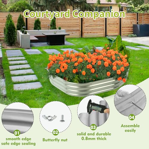 Oval Metal Raised Garden Bed, 0.8MM Thick, Silver, 6X3X1FT A2435