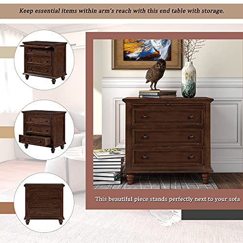 3-Drawer Wooden Nightstand with Pull-Out Tray (Blue) I701873