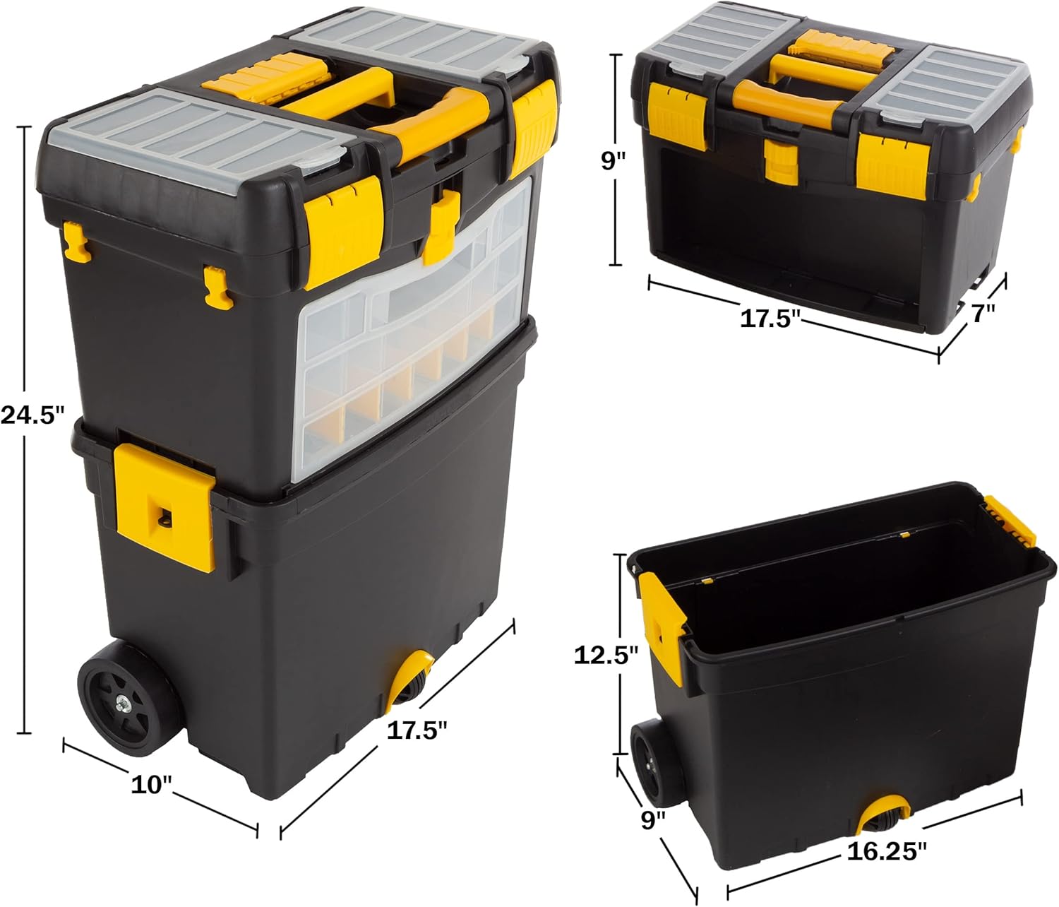 Rolling Tool Box with Wheels, Foldable Handle, and Removable Top A619