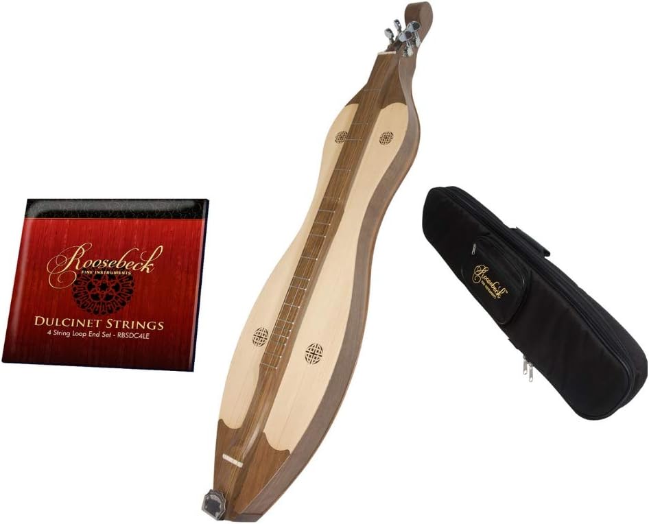 Mountain Dulcimer 4-String Vaulted Spruce Knotwork Walnut with Gig Bag Case and Replacement Strings H41524