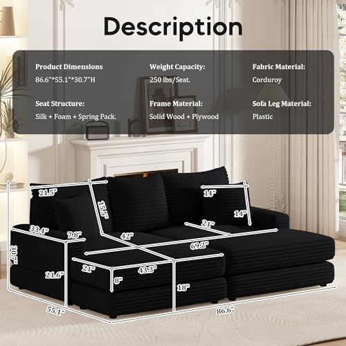 Beige Convertible Sectional Sofa Couch with Ottoman C844