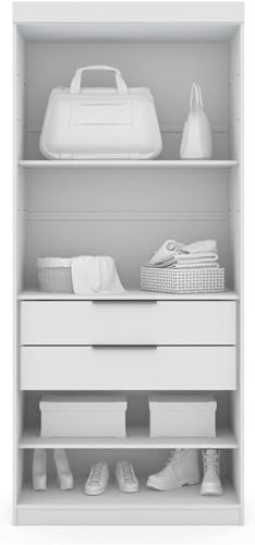 White 4 Drawer Freestanding Wardrobe Closet with Doors and Adjustable Shelves P591373