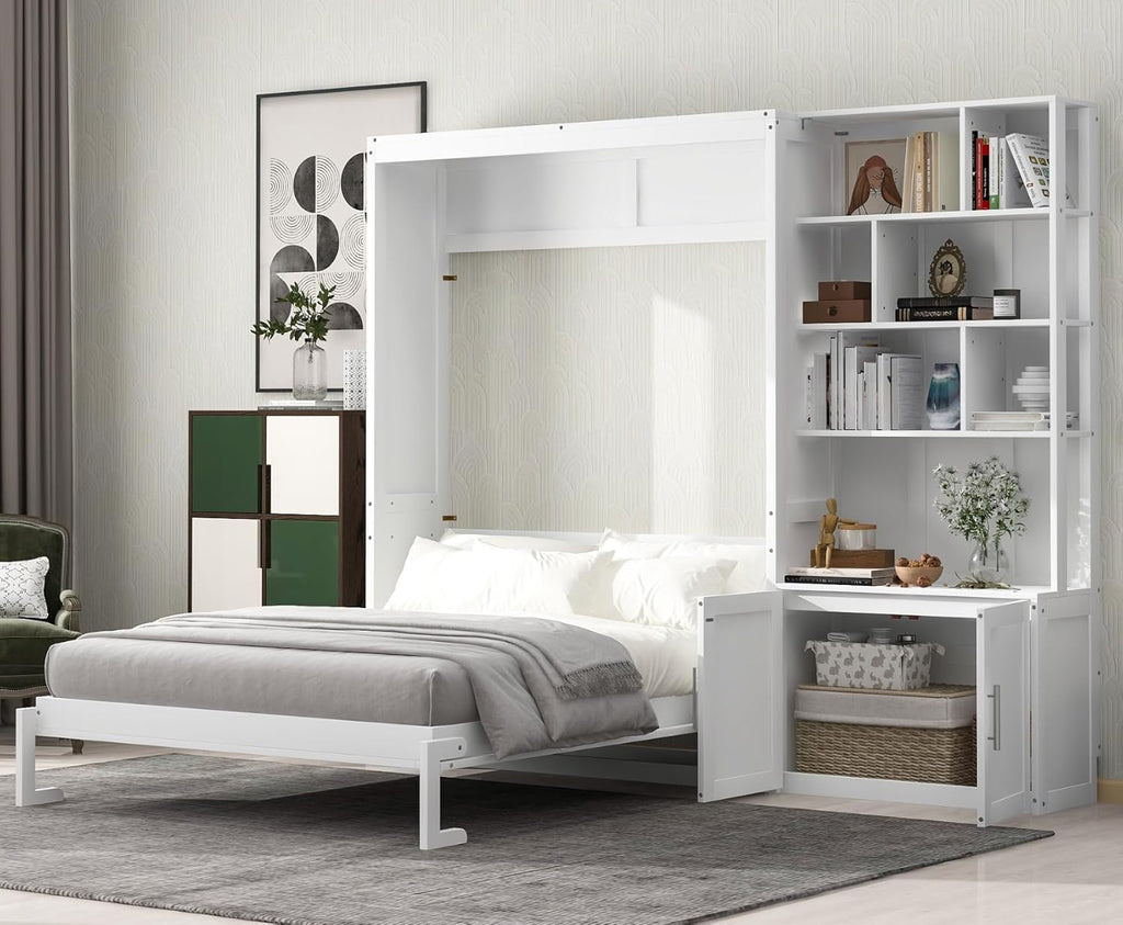 Full Size Wood Murphy Bed Cabinet with Storage Shelves Y2027