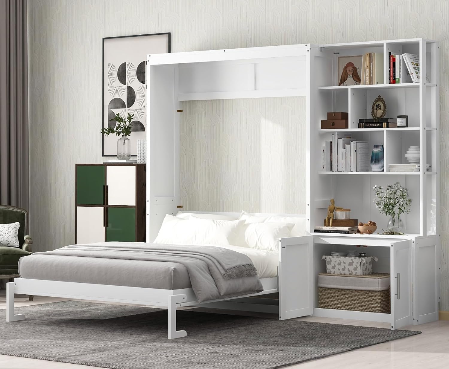 Full Size Wood Murphy Bed Cabinet with Storage Shelves Y2027