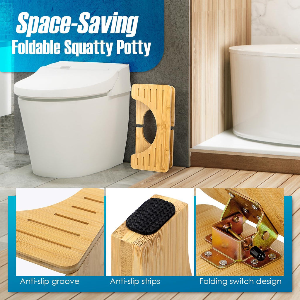 8 Inches Foldable Bamboo Toilet Stool with Non-Slip Pads M9703