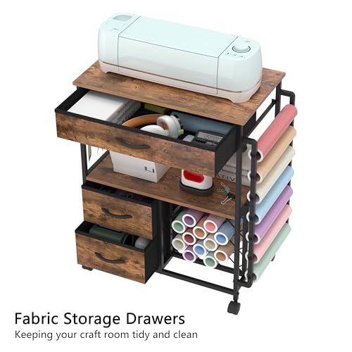 Rustic Brown Storage Cart with Drawers Y69636