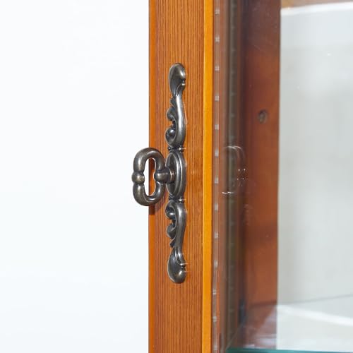 Corner Curio Cabinet with Tempered Glass Shelves, Mirrored Back, Cherry W4820