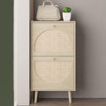 2 Drawers Slim Shoe Cabinet Rattan Shoe Storage Cupboard Organizer Unit with Doors O562889