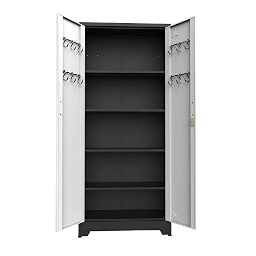 72" Tall Locking Steel Storage Cabinet with Adjustable Shelves (Black White) K8398