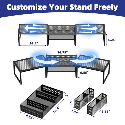 Black Dual Metal Monitor Stand with Drawer and Pen Holder E368322