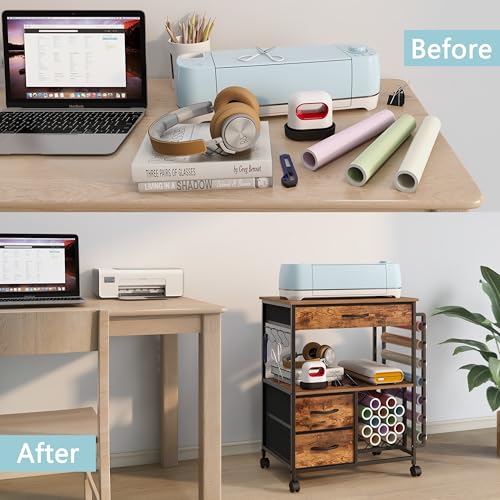Rustic Brown Storage Cart with Drawers Y69636