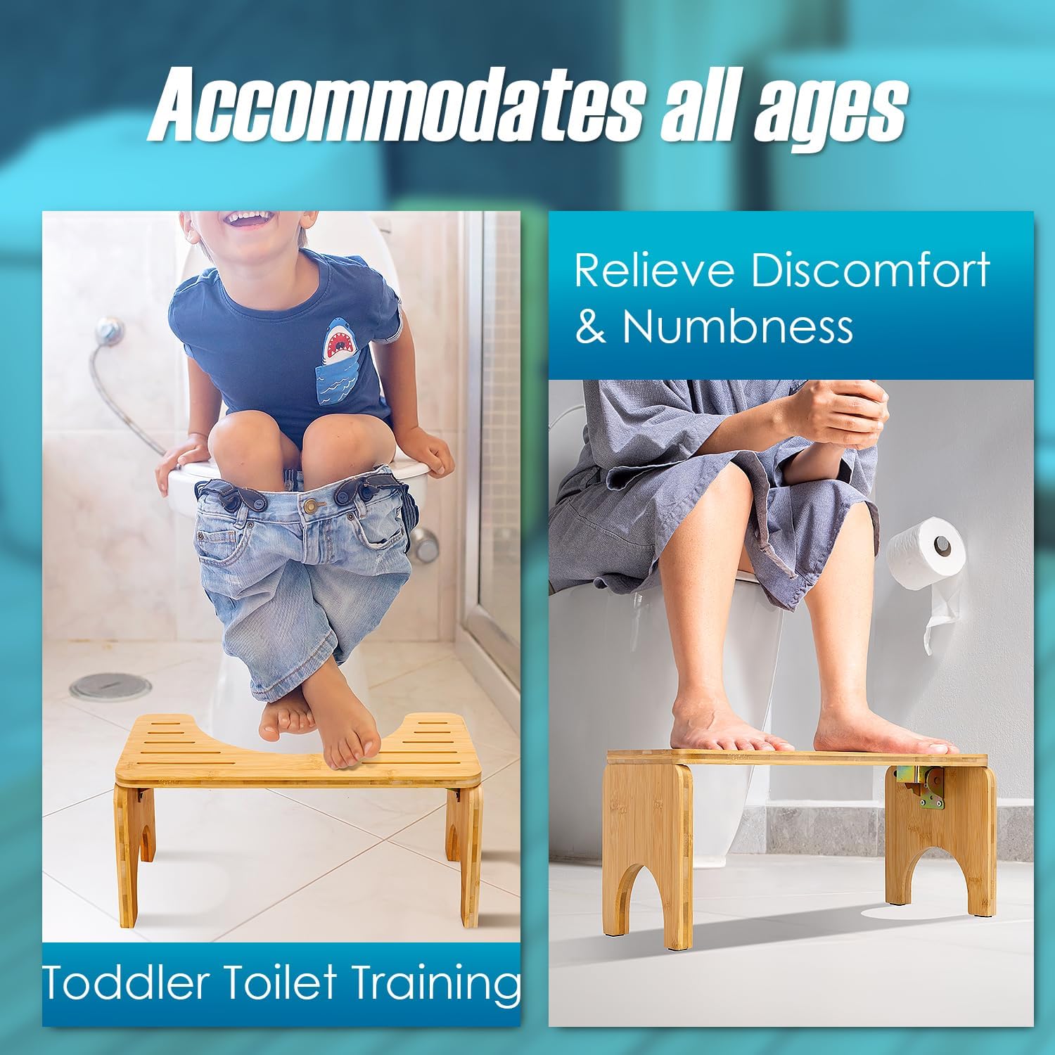 8 Inches Foldable Bamboo Toilet Stool with Non-Slip Pads M9703