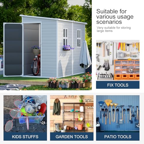 Gray 8x6x7 FT Outdoor Resin Storage Shed with Floor W24312