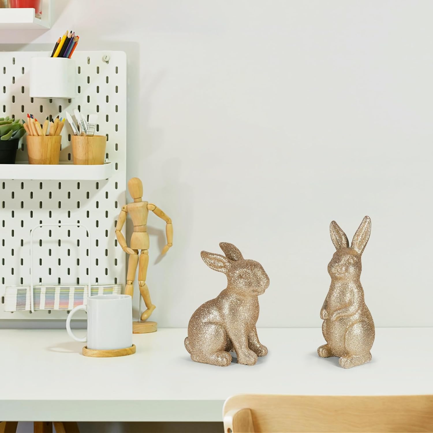 Golden Polyresin Bunny Easter Decor Statue G727